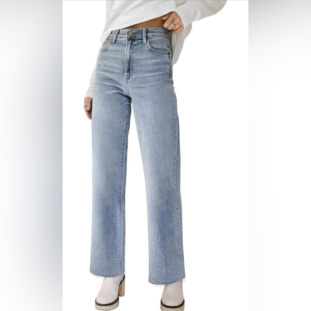 🆕High Waisted Frayed Stretchy Cropped Wide Leg Jeans